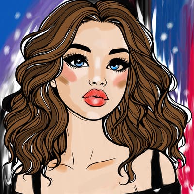 realistic girl with wavy hair and lips