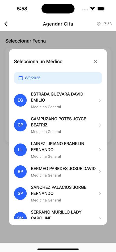 A list of general medicine doctors available for appointment scheduling within the Medilink mobile application.