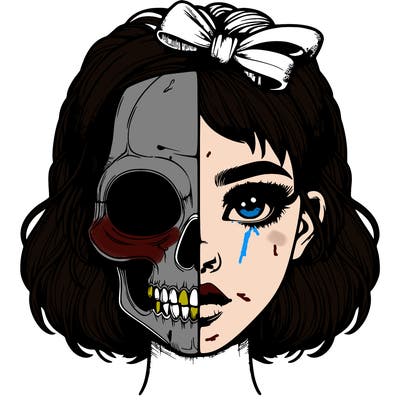 realistic girl with half skull mask