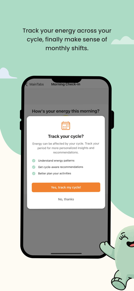 Lira for Neurodivergent Women - Lira app interface for tracking energy levels throughout the menstrual cycle.
