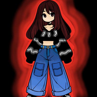 cute girl with straight hair in baggy jeans and a crop top and a sweater