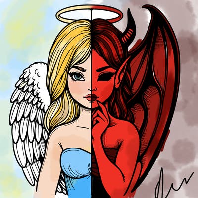 realistic angel half demon