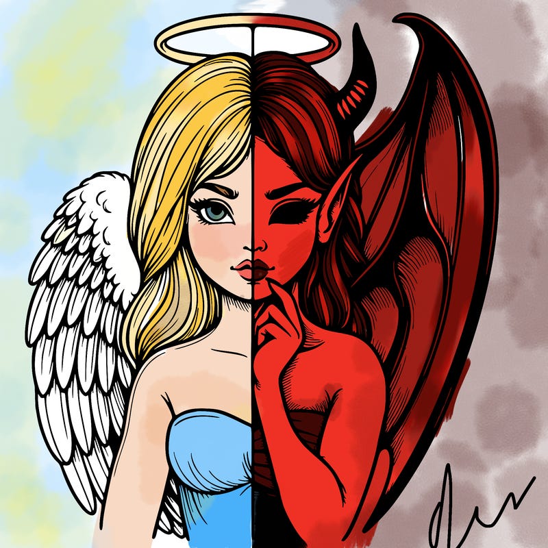 realistic angel half demon