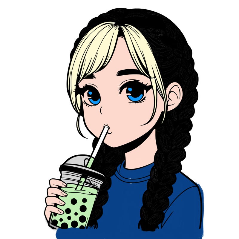 realistic girl with braided hair drinking boba