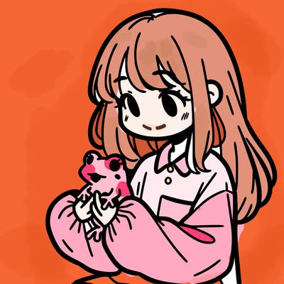 girl with long hair and a oversized shirt. and she is holding a frog