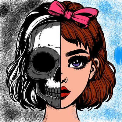 realistic girl with half skull mask