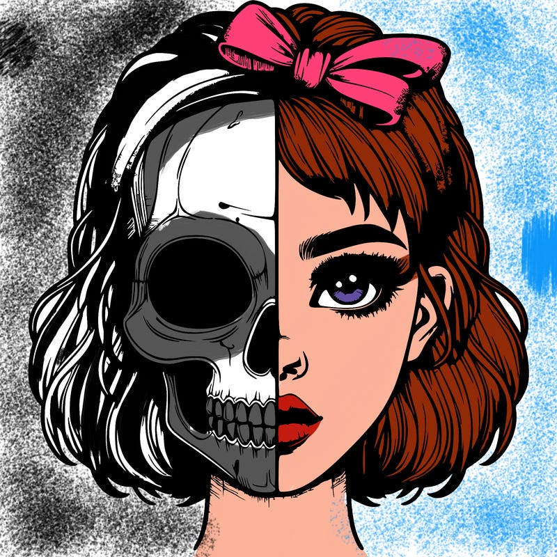 realistic girl with half skull mask