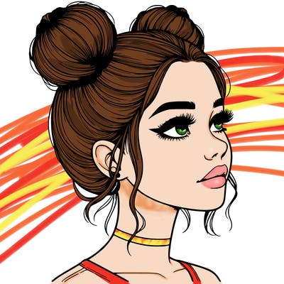 realistic girl with buns on the top of her head