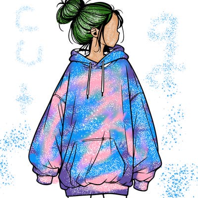 realistic girl with a oversized sweatshirt on and a bun