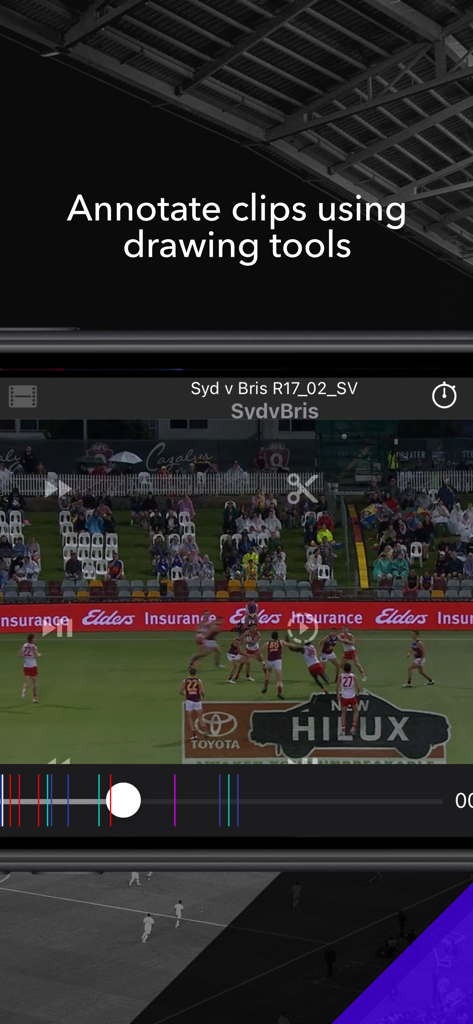 Piston - Piston app interface showing sports video playback with drawing and annotation tools for performance analysis.