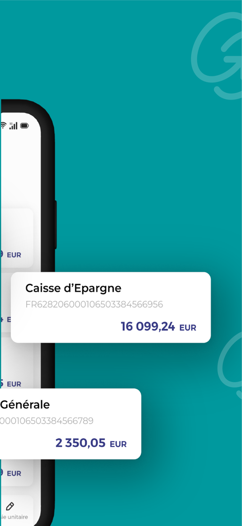 Interface of the EDI Advanced mobile app showing bank account balances in Euros