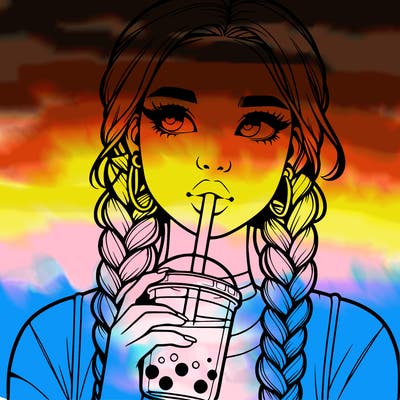 realistic girl with braided hair drinking boba