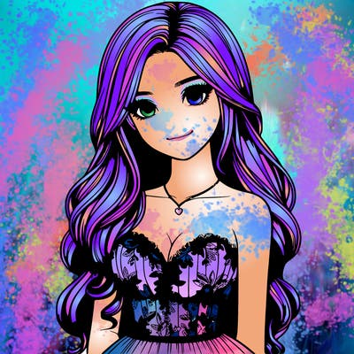 realistic girl with long hair and pretty prom dress