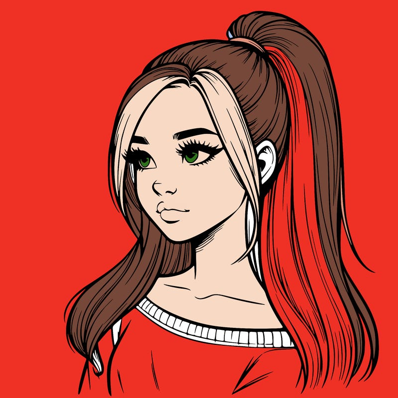 realistic girl with a high ponytail