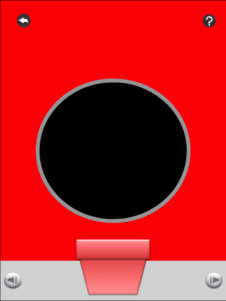 A red screen with a circular camera viewfinder for a kids scavenger hunt game