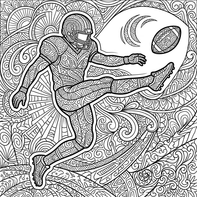 Score a creative touchdown with this unique Zentangle football kicker coloring page. Immerse yourself in intricate patterns as you bring this dynamic sports scene to life with your favorite colors.