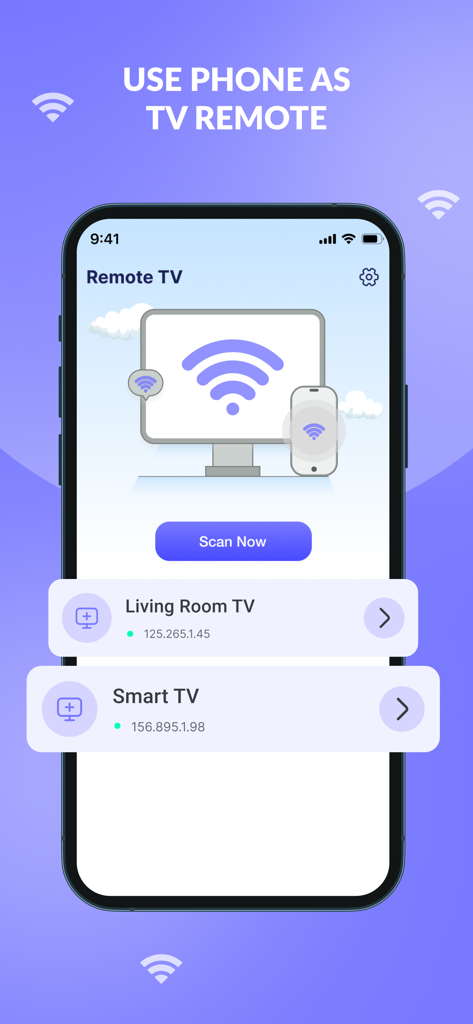 Smart Remote Controller TV - A smartphone screen showing the Smart Remote Controller TV app scanning for available devices