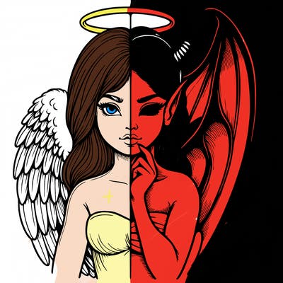 realistic angel half demon