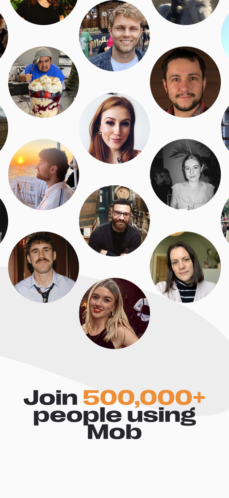 Mob: Meal Planner and Recipes - A collage of diverse young adults representing the Mob meal planner community with text Join 500,000 plus people using Mob