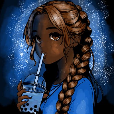 realistic girl with braided hair drinking boba