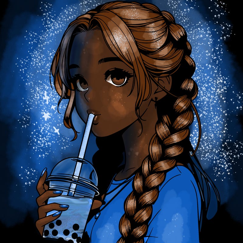 realistic girl with braided hair drinking boba
