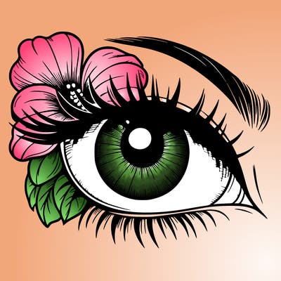 realistic eye with flower