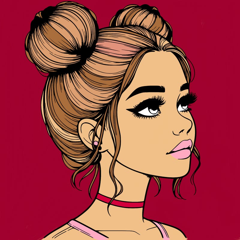 realistic girl with buns on the top of her head