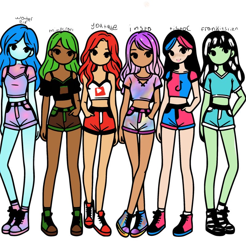 a group of girls wearing crop tops and shorts