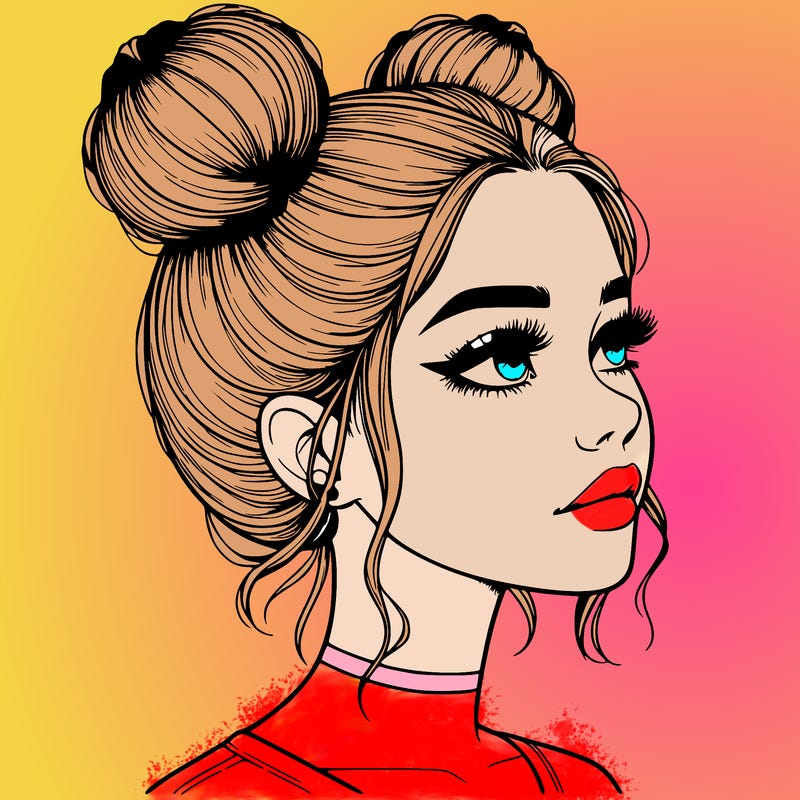 realistic girl with buns on the top of her head
