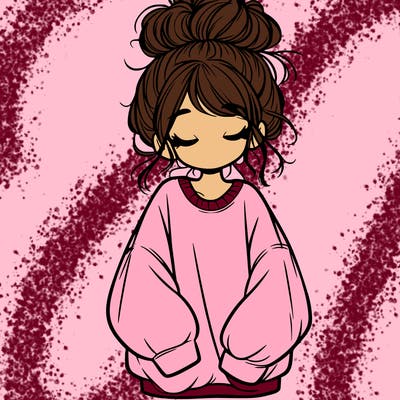 girl with baggy sweatshirt and messy bun
