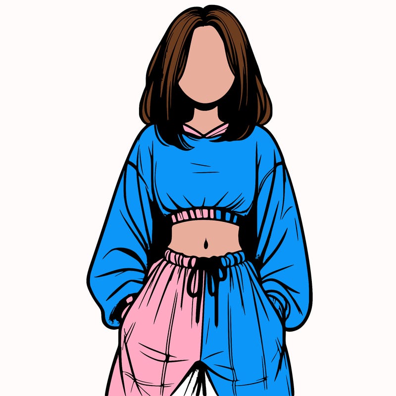 realistic girl faceless with baggy pants and a crop top