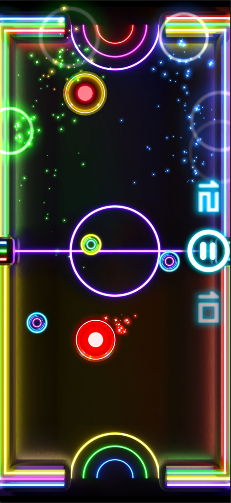 Glow Hockey 2 - Neon air hockey gameplay with colorful glow graphics and multiple pucks