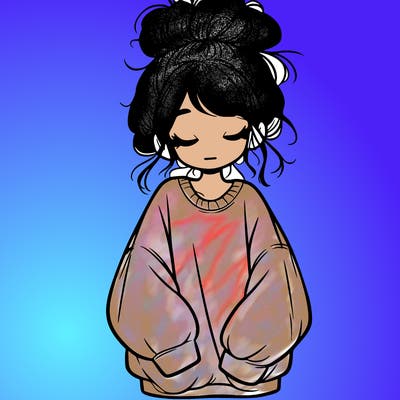 girl with baggy sweatshirt and messy bun