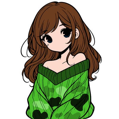 shy pretty girl wearing a sweater that is falling off one shoulder portrait