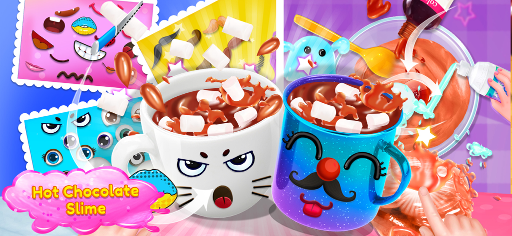 Fluffy Slime DIY Maker - Criação de slime DIY de chocolate quente em canecas de personagens decoradas com marshmallows