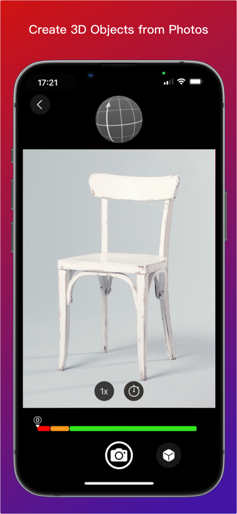 Moves by Maxon - Moves by Maxon app interface demonstrating photogrammetry to create a 3D model of a chair from photos