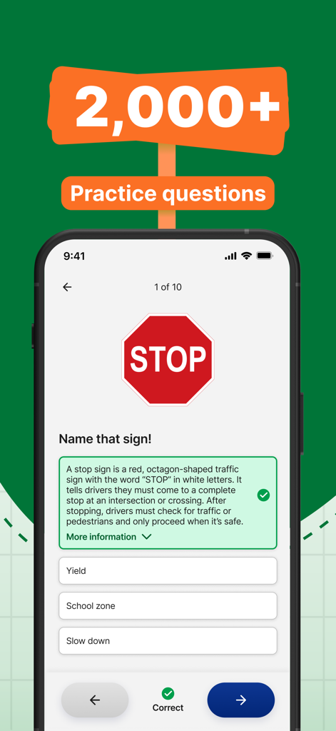 Driving Test Routes Ireland - Driving theory test practice question showing a stop sign