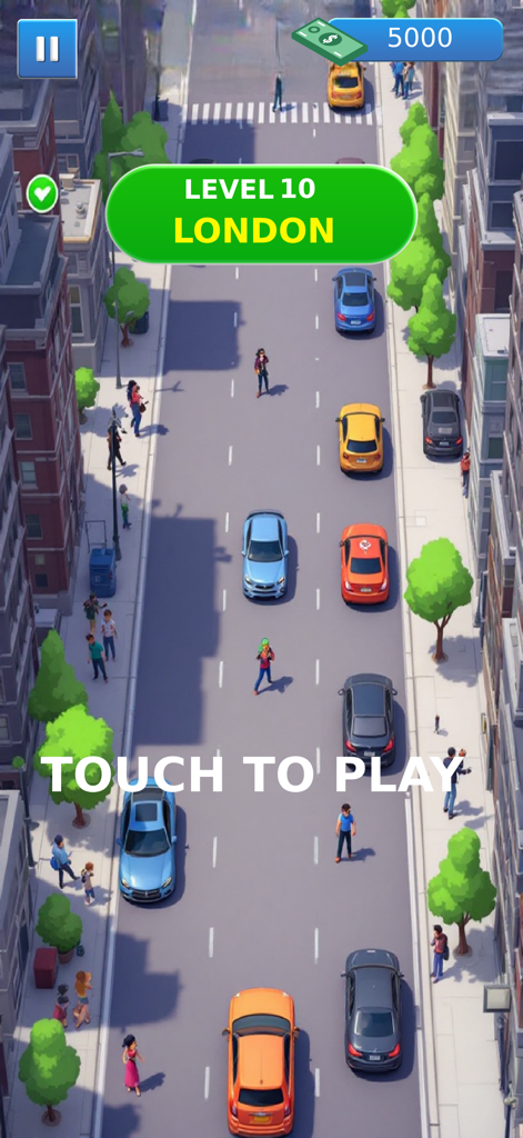 Pick Me Up Taxi Driving Game - Vista de juego desde arriba del nivel de la ciudad de Londres en Pick Me Up Taxi Driving Game