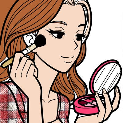 little girl putting on makeup