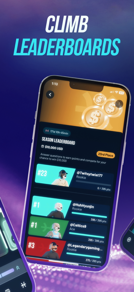 V.O.A.T. app season leaderboard showing user rankings and points for NBA predictions