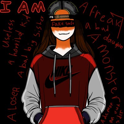 realistic girl wearing a backwards hat, a hoodie, and nikes