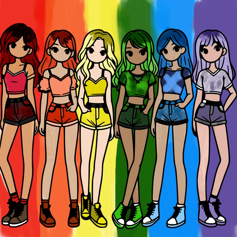 a group of girls wearing crop tops and shorts
