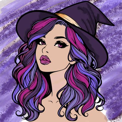 realistic witch girl with wavy hair and lips
