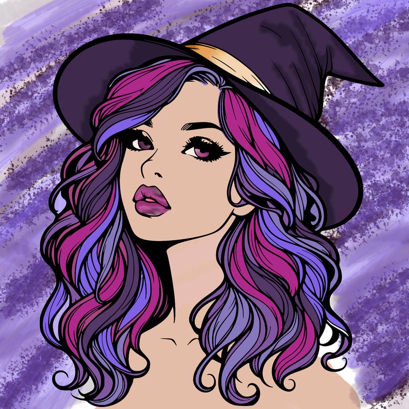 realistic witch girl with wavy hair and lips