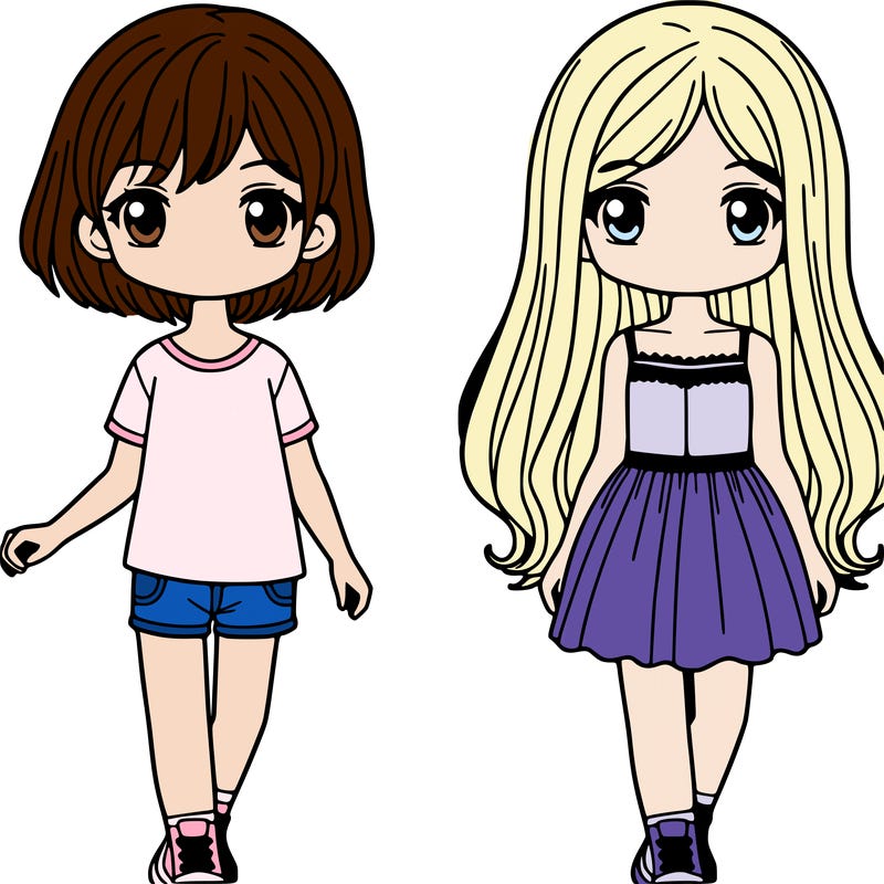 two girls,one with short hair and one with long hair