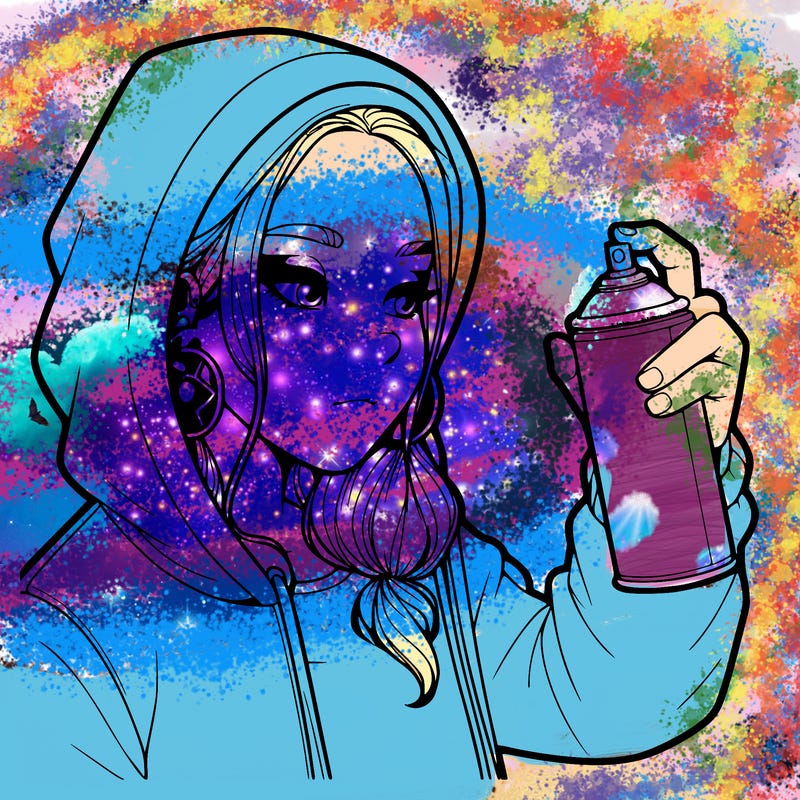 a realistic girl, spray painting