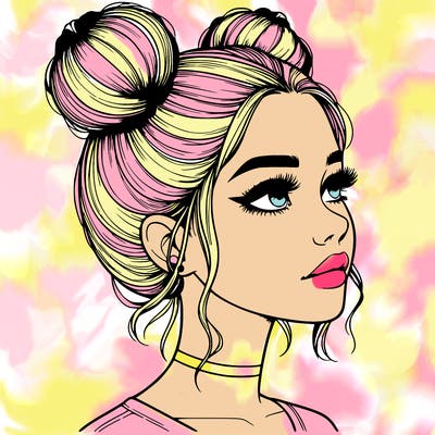 realistic girl with buns on the top of her head