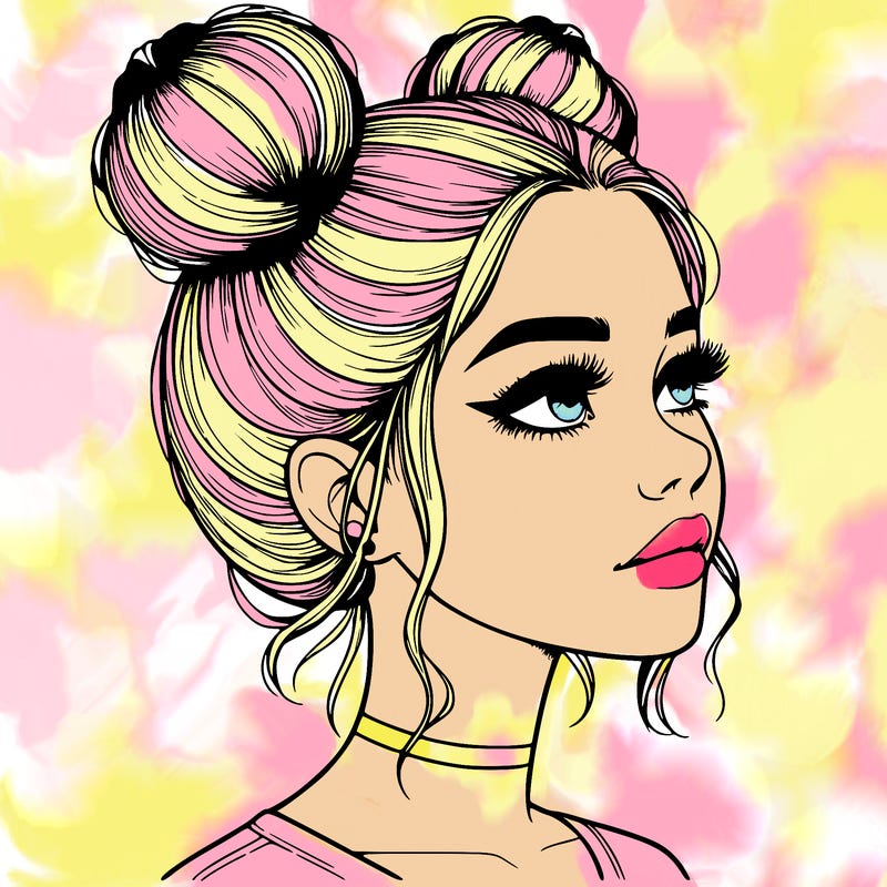 realistic girl with buns on the top of her head