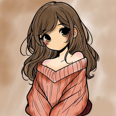shy pretty girl wearing a sweater that is falling off one shoulder portrait
