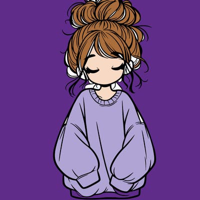 girl with baggy sweatshirt and messy bun